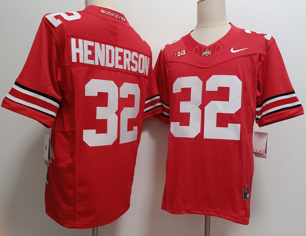 Men Ohio State Buckeyes 32 Henderson Red Nike 2025 NCAA Jersey style 1